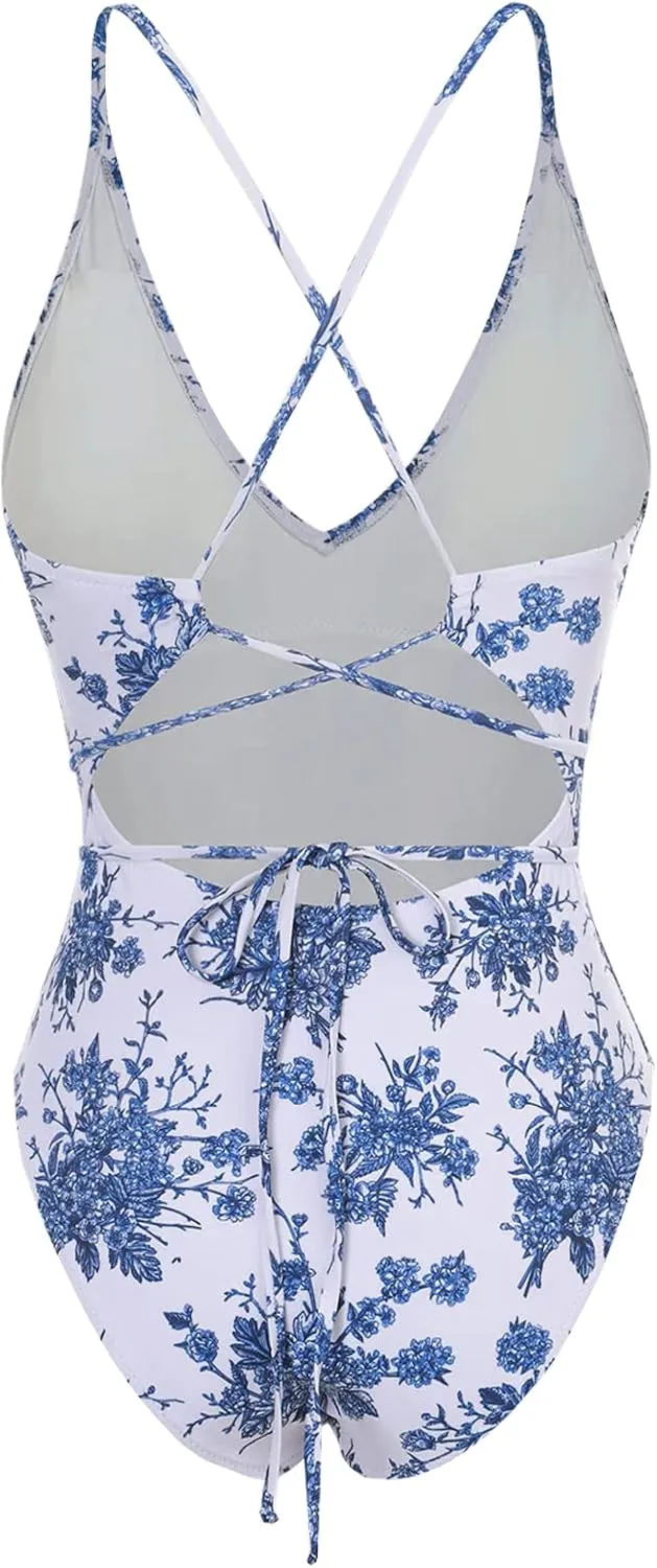 Women's Sexy Bathing Suits Criss Tie Backless High Cut One Piece Swimwear