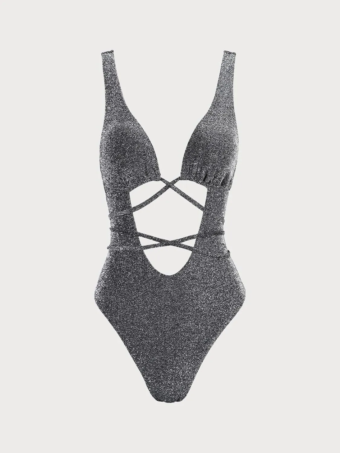 Women's Sexy Lurex Cutout-Front High Cut One-Piece Swimsuit