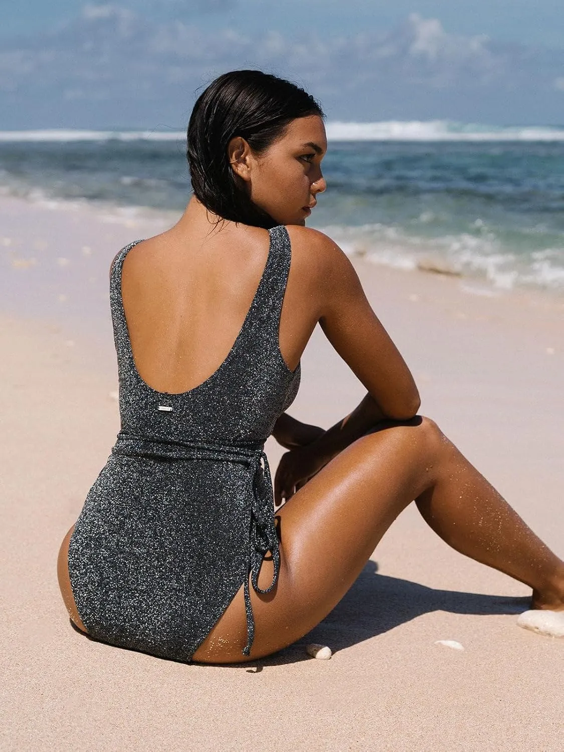 Women's Sexy Lurex Cutout-Front High Cut One-Piece Swimsuit
