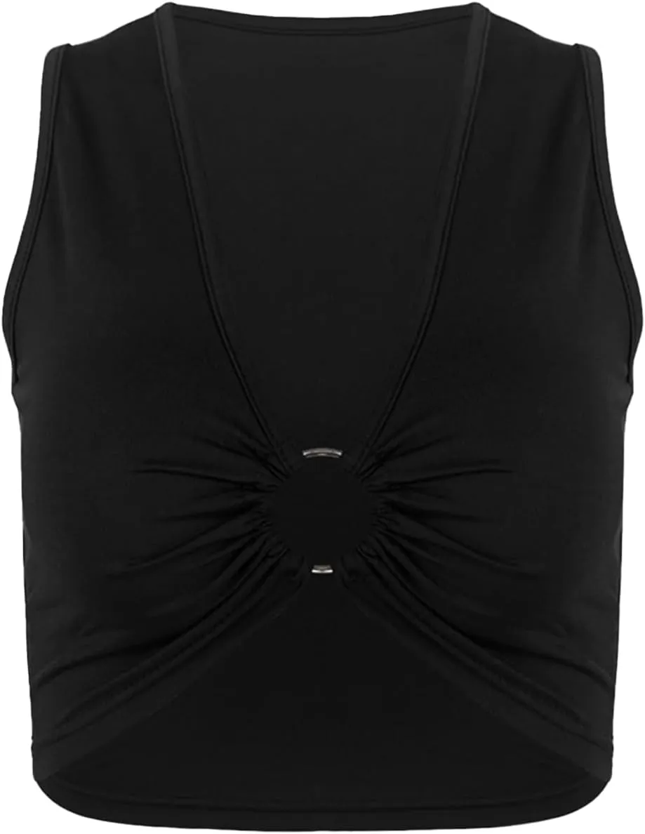 Women's Sexy Sleeveless Crop Top Camisole Deep V Neck Tank Top