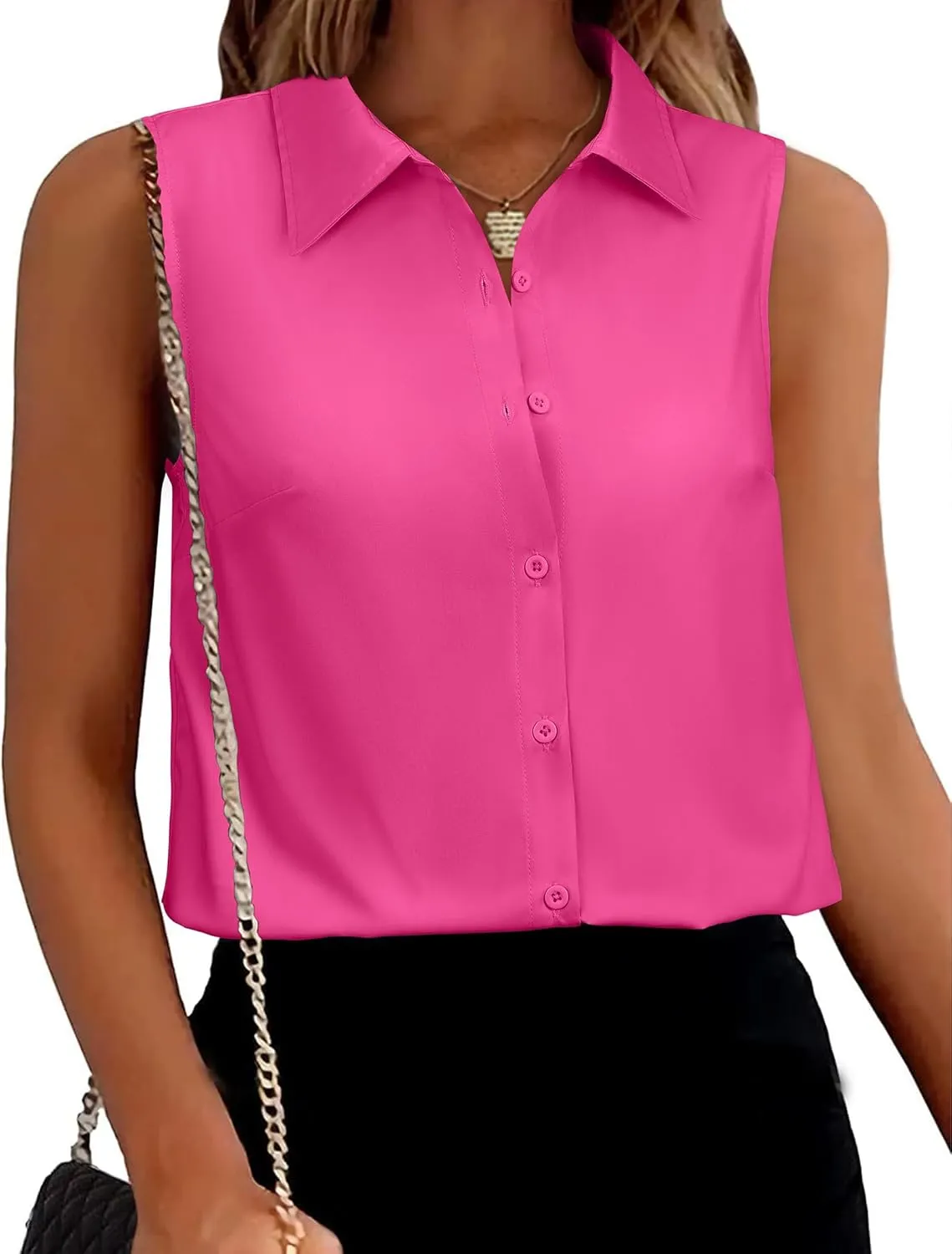 Womens Sleeveless Button Down Shirts Collared Blouse V Neck Work Tank Top Business Office Summer Outfits 2025