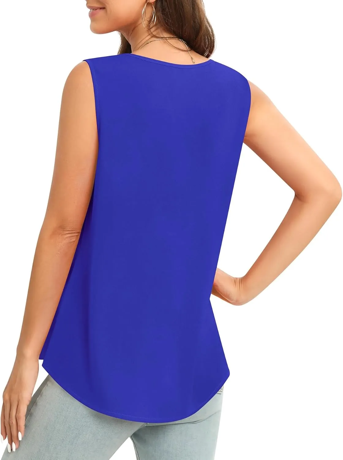 Women's Sleeveless Chiffon Tank Top Business Casual Blouse Tunic Top