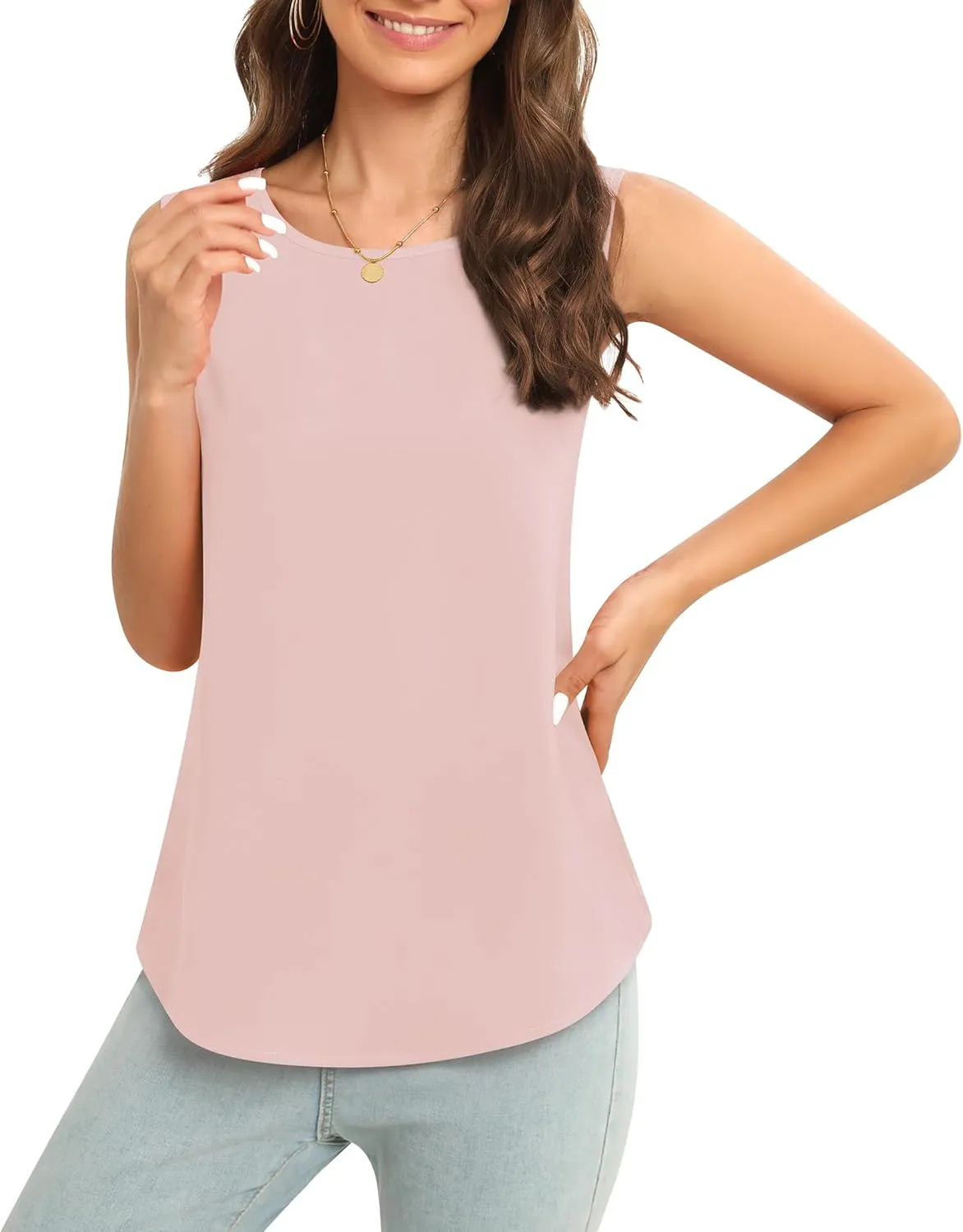 Women's Sleeveless Chiffon Tank Top Business Casual Blouse Tunic Top