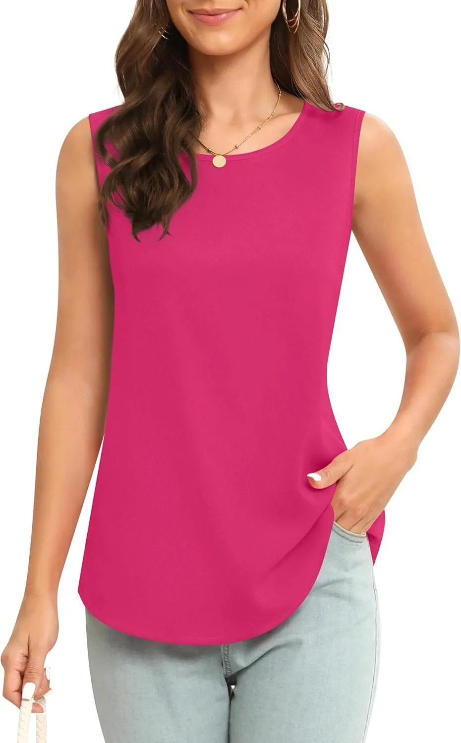 Women's Sleeveless Chiffon Tank Top Business Casual Blouse Tunic Top