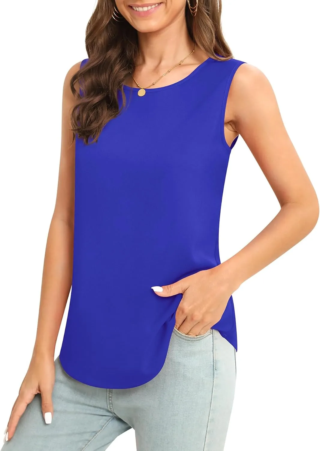 Women's Sleeveless Chiffon Tank Top Business Casual Blouse Tunic Top
