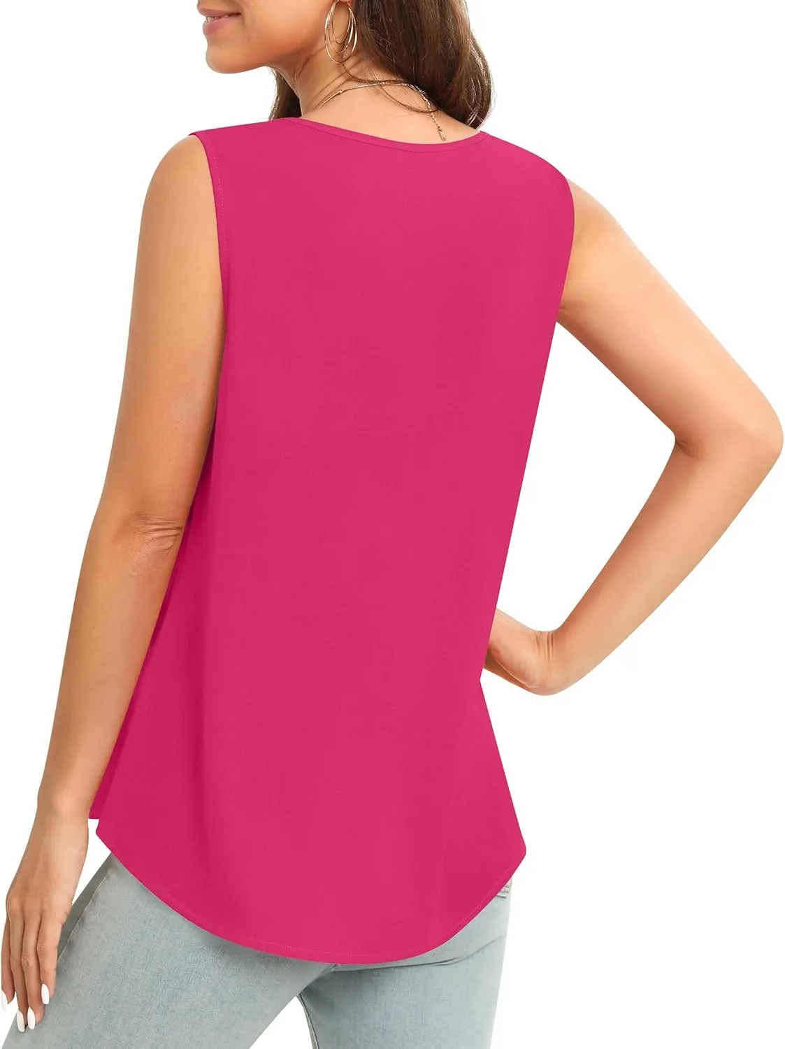 Women's Sleeveless Chiffon Tank Top Business Casual Blouse Tunic Top