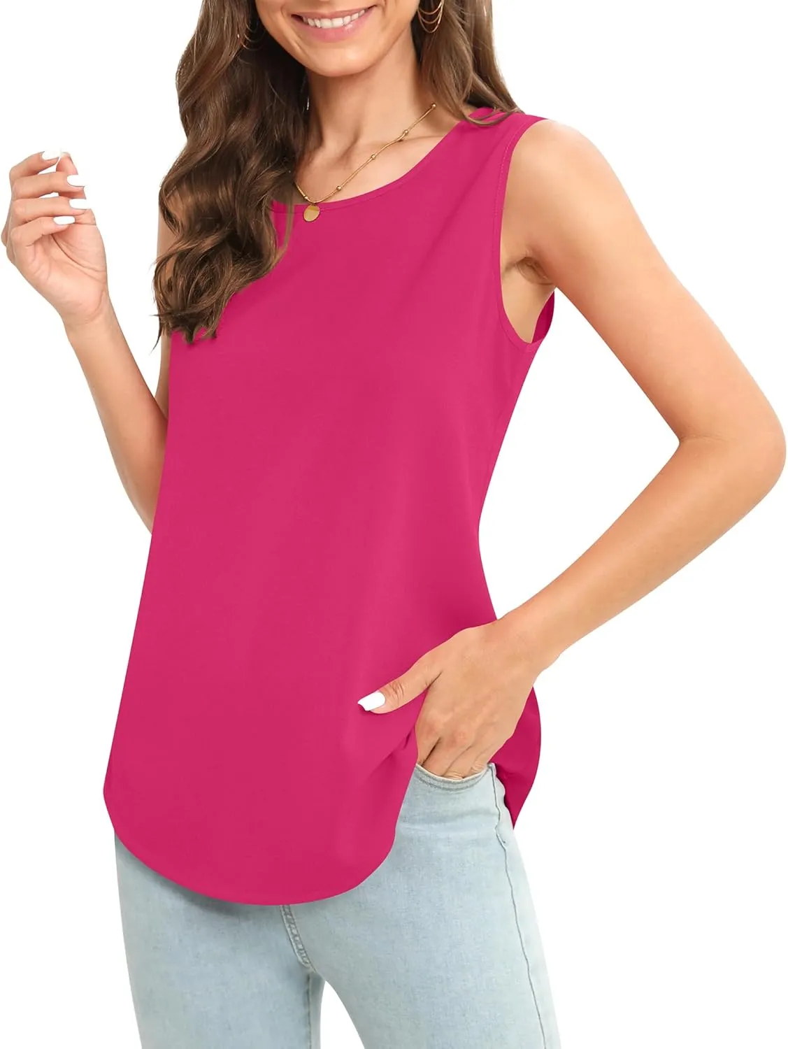 Women's Sleeveless Chiffon Tank Top Business Casual Blouse Tunic Top