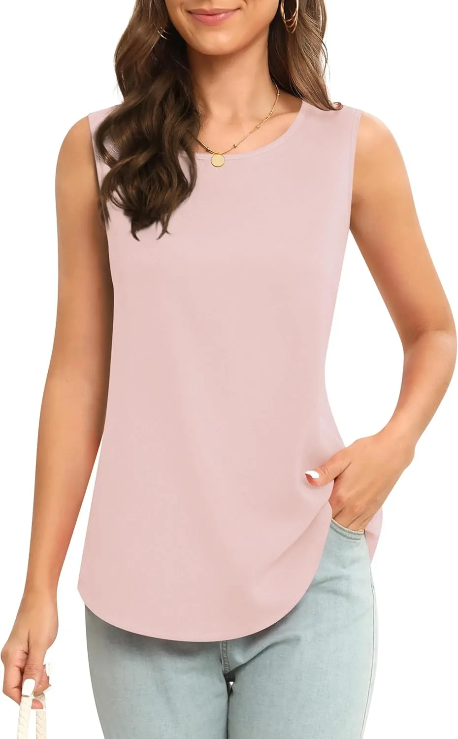 Women's Sleeveless Chiffon Tank Top Business Casual Blouse Tunic Top