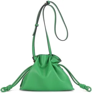 Women's Small Designer leather versatile crossbody cloud drawstring pleated bucket bag with fashionable