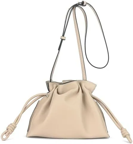 Women's Small Designer leather versatile crossbody cloud drawstring pleated bucket bag with fashionable