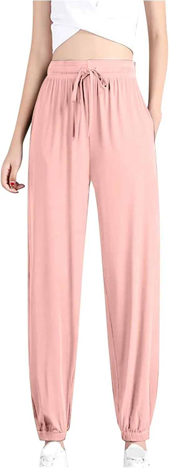 Womens Soft Yoga Pants High Stretch Joggers Cinch Bottom Lightweight Sweatpants Solid Workout Trousers with Pockets