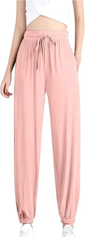 Womens Soft Yoga Pants High Stretch Joggers Cinch Bottom Lightweight Sweatpants Solid Workout Trousers with Pockets