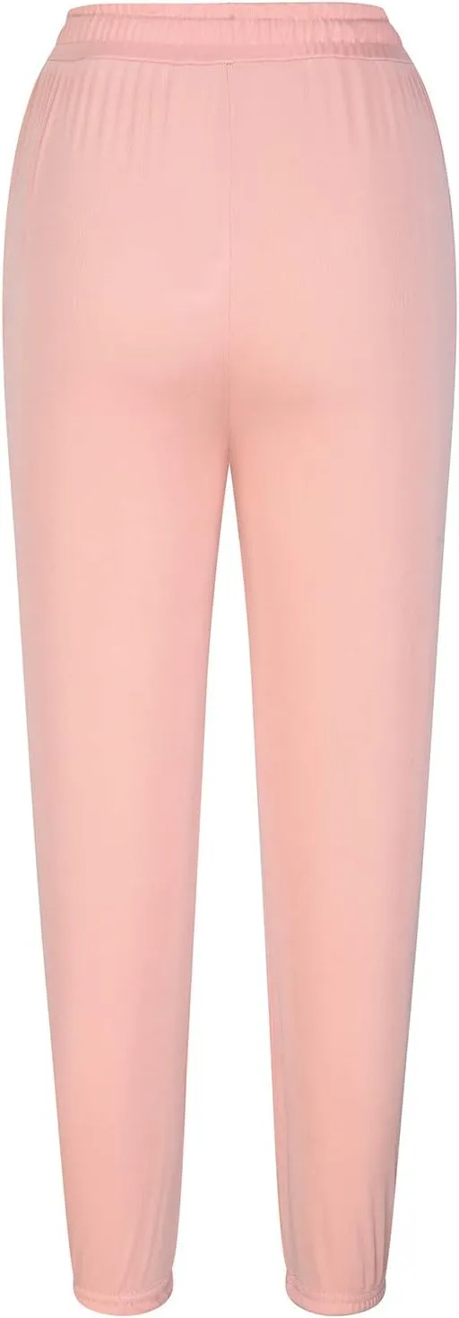 Womens Soft Yoga Pants High Stretch Joggers Cinch Bottom Lightweight Sweatpants Solid Workout Trousers with Pockets