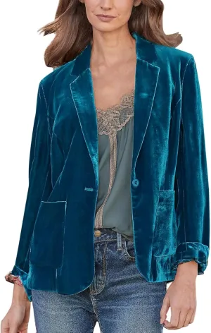 Womens Solid Color Long Sleeve Velvet Jacket Retro Casual Work office Notched Lapel Button Blazer Jacket Outerwear