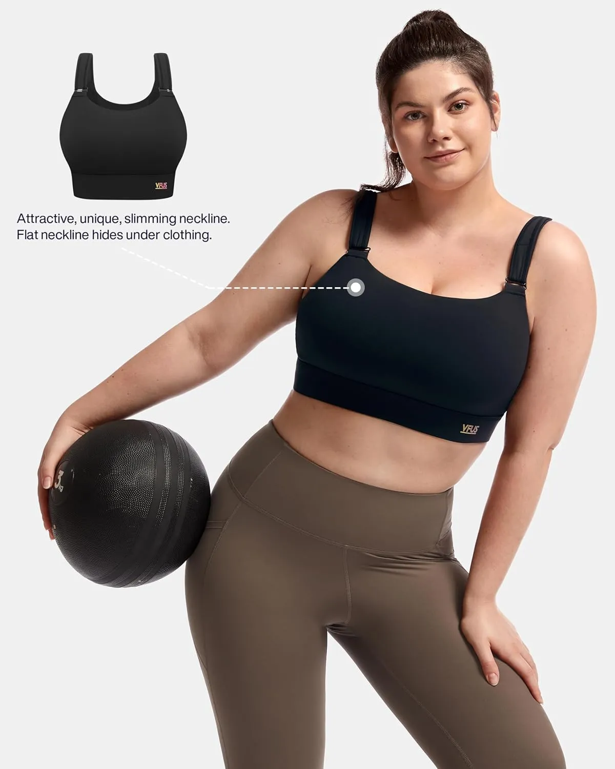 Women's Sports Bra Wirefree Adjustable Medium-High Support Everyday Wear for Large Bust Plus Size with Removable Pads