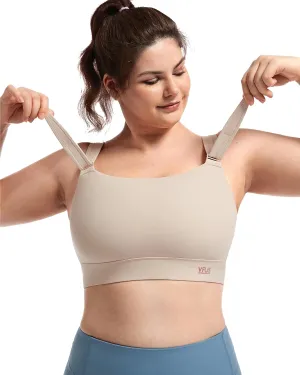 Women's Sports Bra Wirefree Adjustable Medium-High Support Everyday Wear for Large Bust Plus Size with Removable Pads