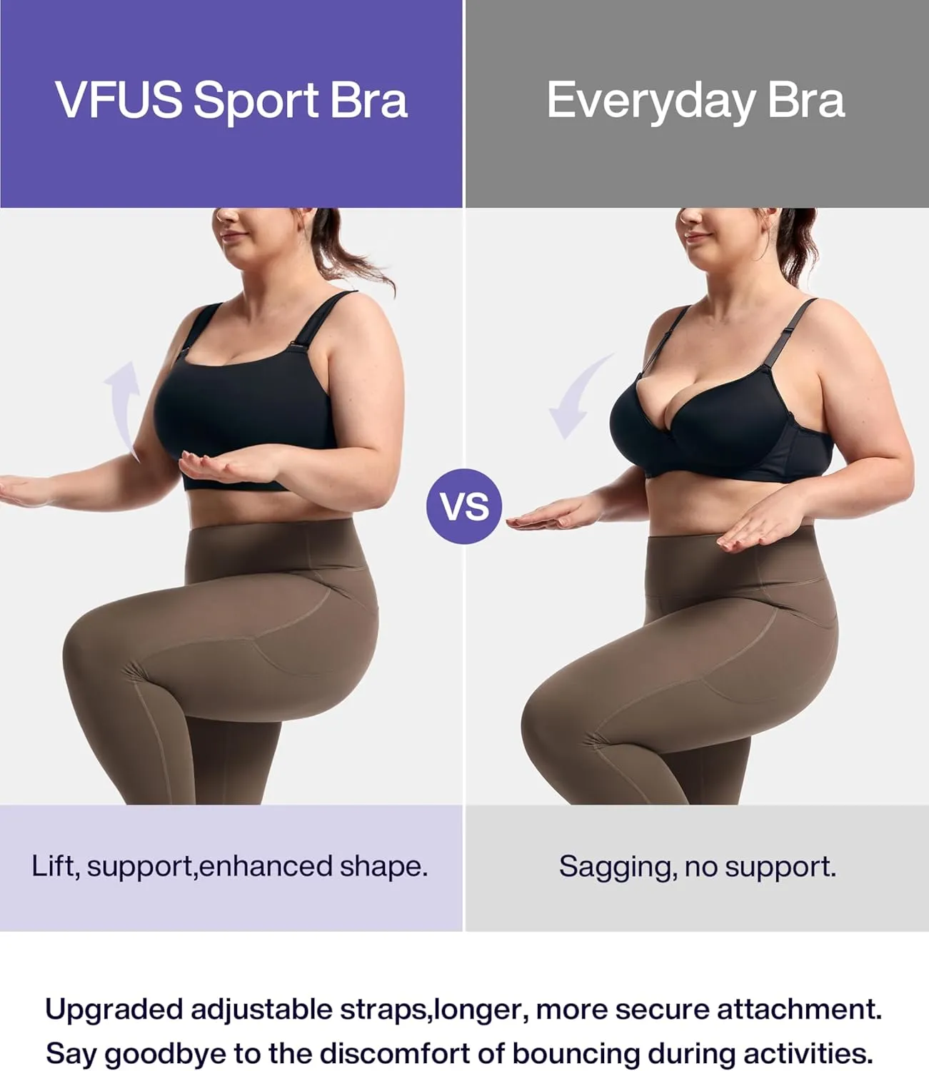 Women's Sports Bra Wirefree Adjustable Medium-High Support Everyday Wear for Large Bust Plus Size with Removable Pads