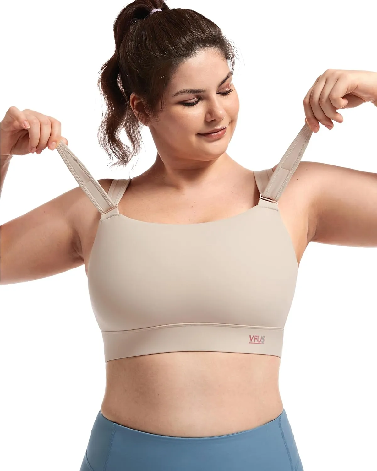 Women's Sports Bra Wirefree Adjustable Medium-High Support Everyday Wear for Large Bust Plus Size with Removable Pads