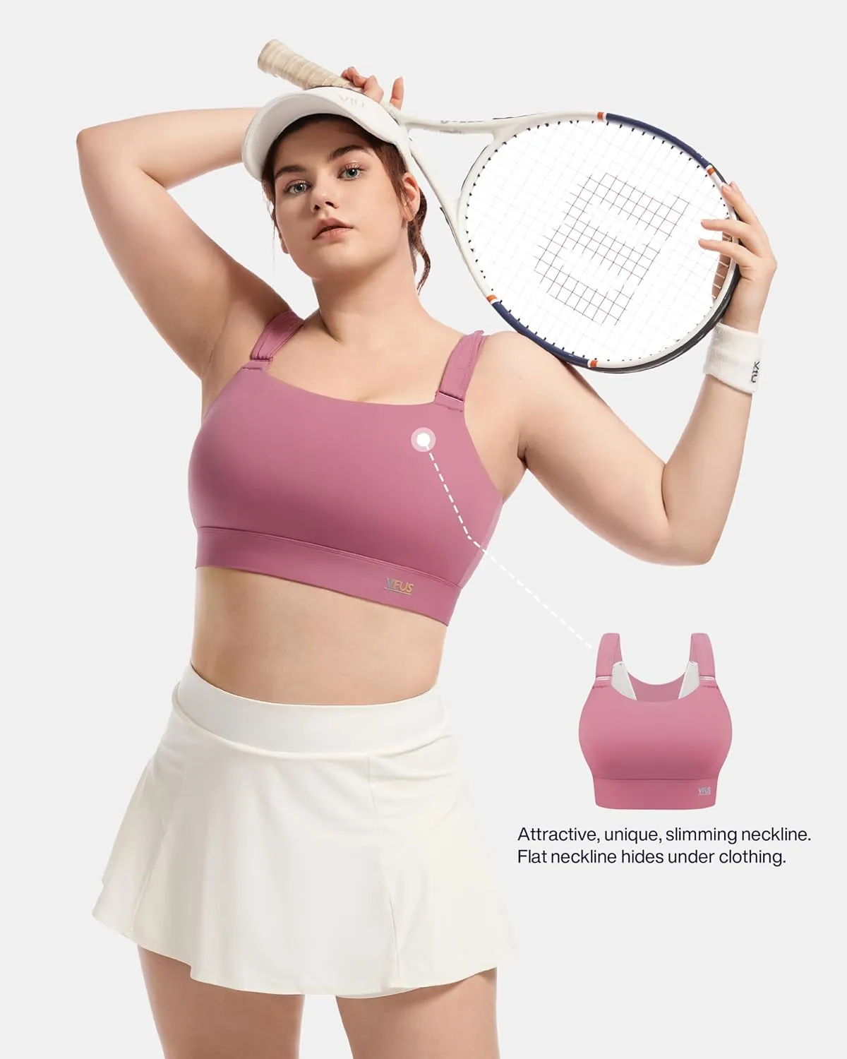 Women's Sports Bra Wirefree Adjustable Medium-High Support Everyday Wear for Large Bust Plus Size with Removable Pads