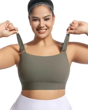 Women's Sports Bra Wirefree Adjustable Medium-High Support Everyday Wear for Large Bust Plus Size with Removable Pads