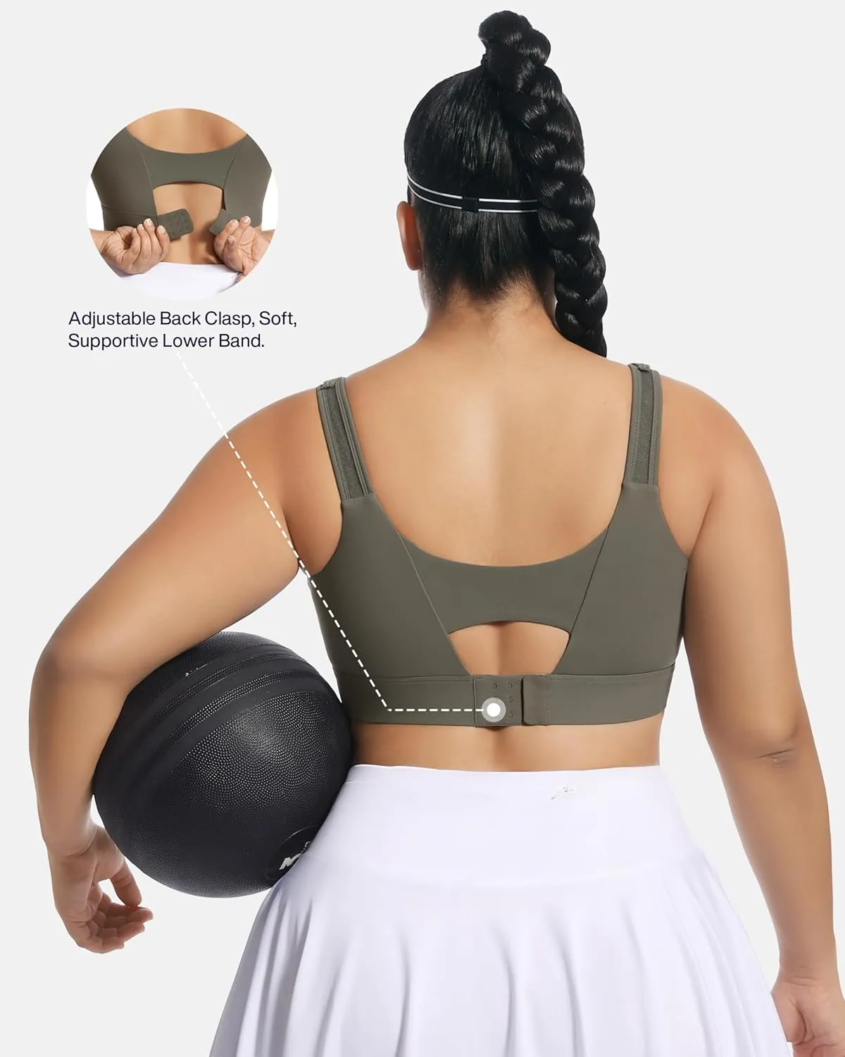 Women's Sports Bra Wirefree Adjustable Medium-High Support Everyday Wear for Large Bust Plus Size with Removable Pads