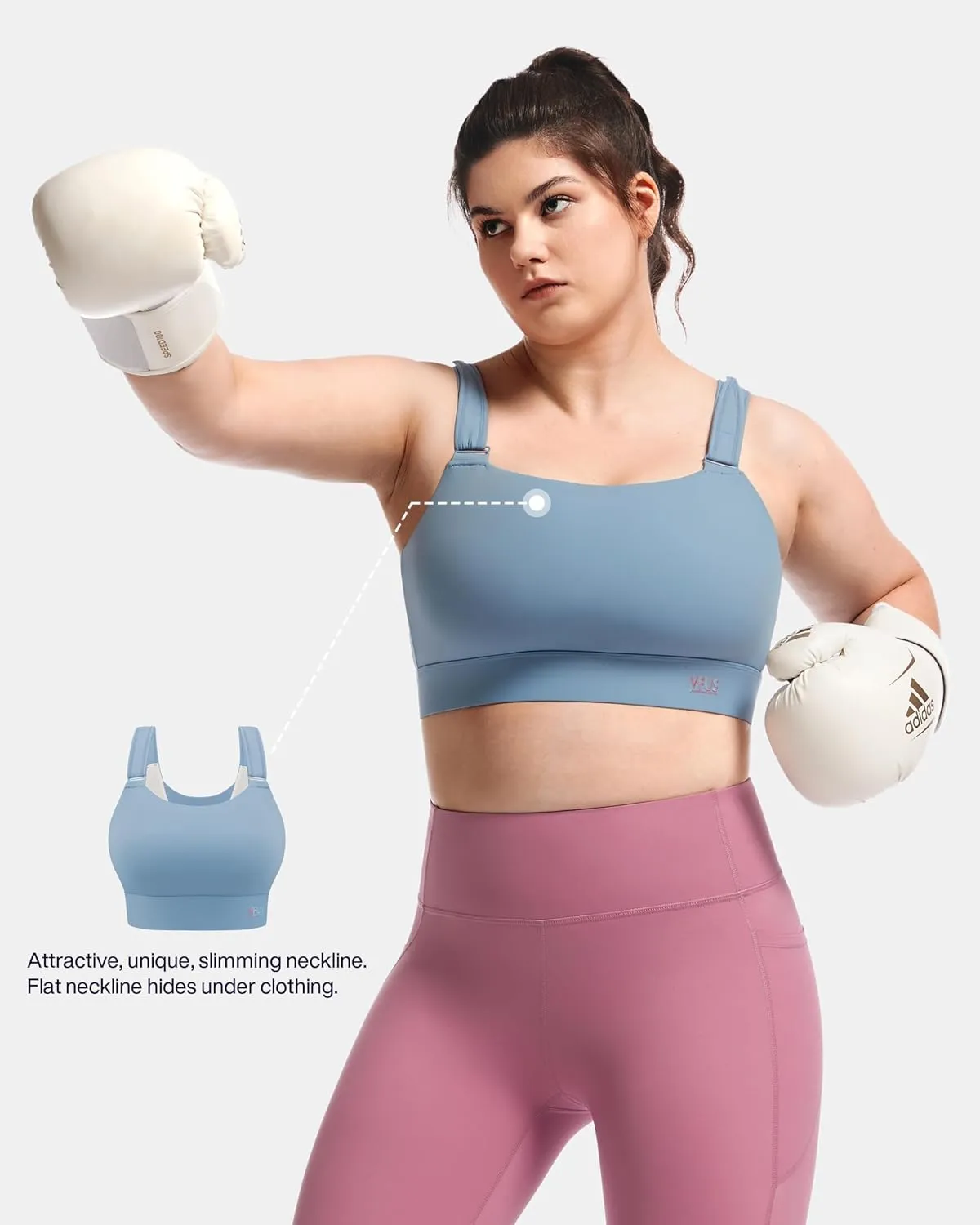 Women's Sports Bra Wirefree Adjustable Medium-High Support Everyday Wear for Large Bust Plus Size with Removable Pads