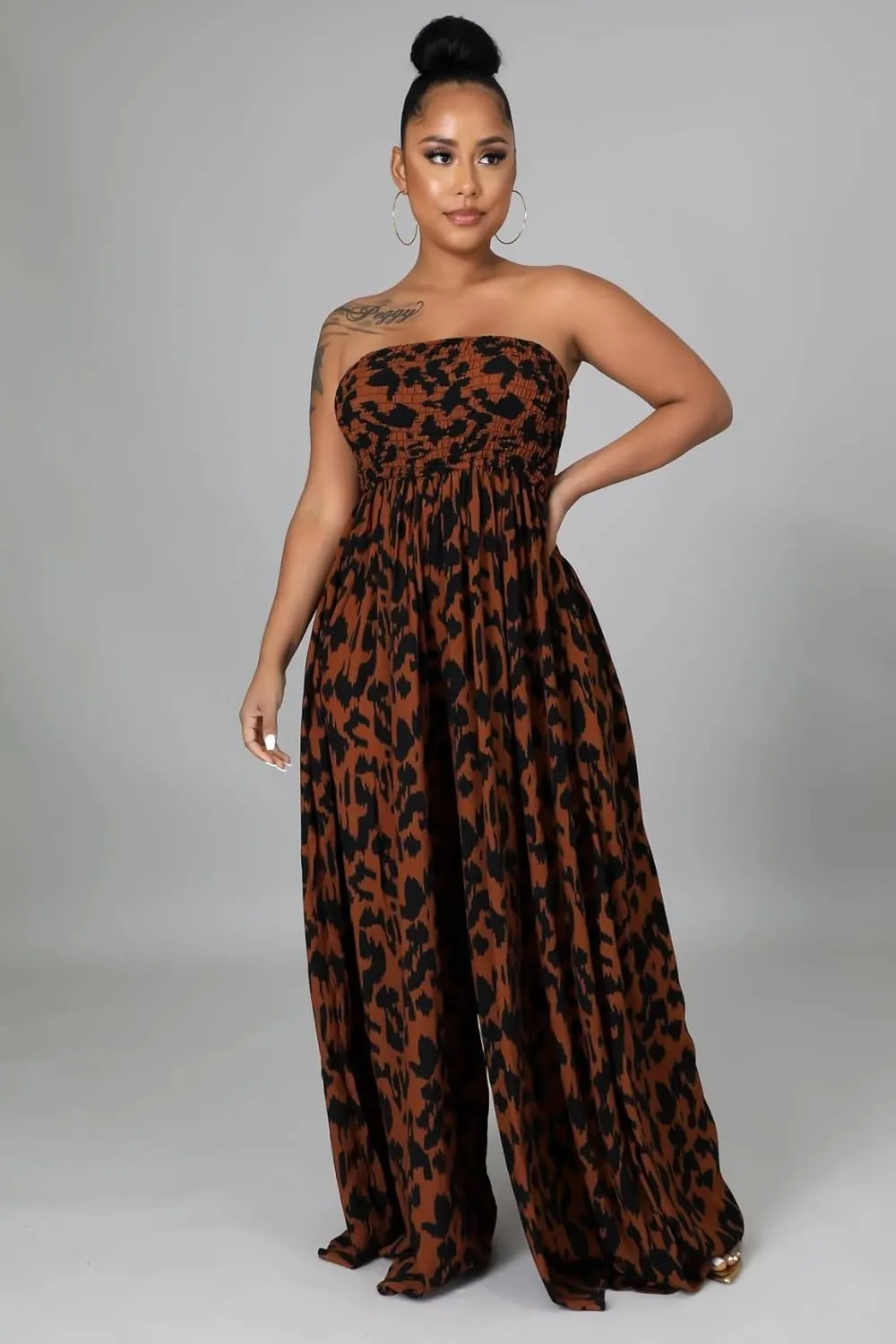 Women's Strapless Maxi Wide Leg Jumpsuit | Oversized Boho Beach Pants with Pockets, Summer Wedding & Vacation Palazzo Style