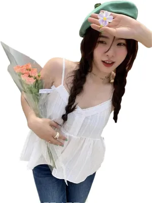 Women's student lace V-neck camisole summer vest loose thin versatile jacket top