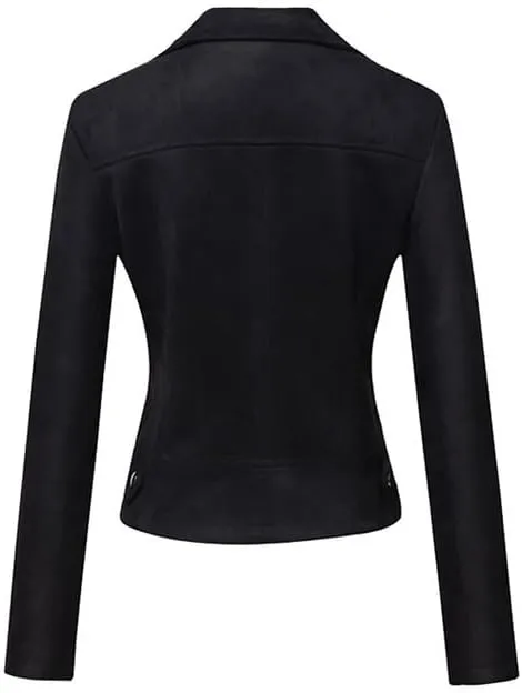 Women's Suede Jacket Moto Biker Faux Suede Jackets Ladies Lapel Suede Leather Zip up Short Coats
