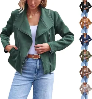Womens Suede Jackets 2024 Fall Winter Fashion Faux Leather Outfits Dressy Zipper Cropped Coat with Pocket