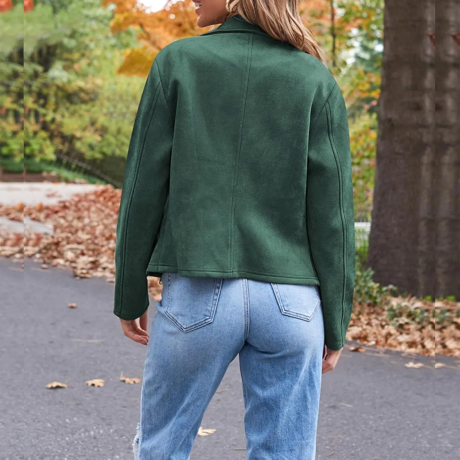 Womens Suede Jackets 2024 Fall Winter Fashion Faux Leather Outfits Dressy Zipper Cropped Coat with Pocket