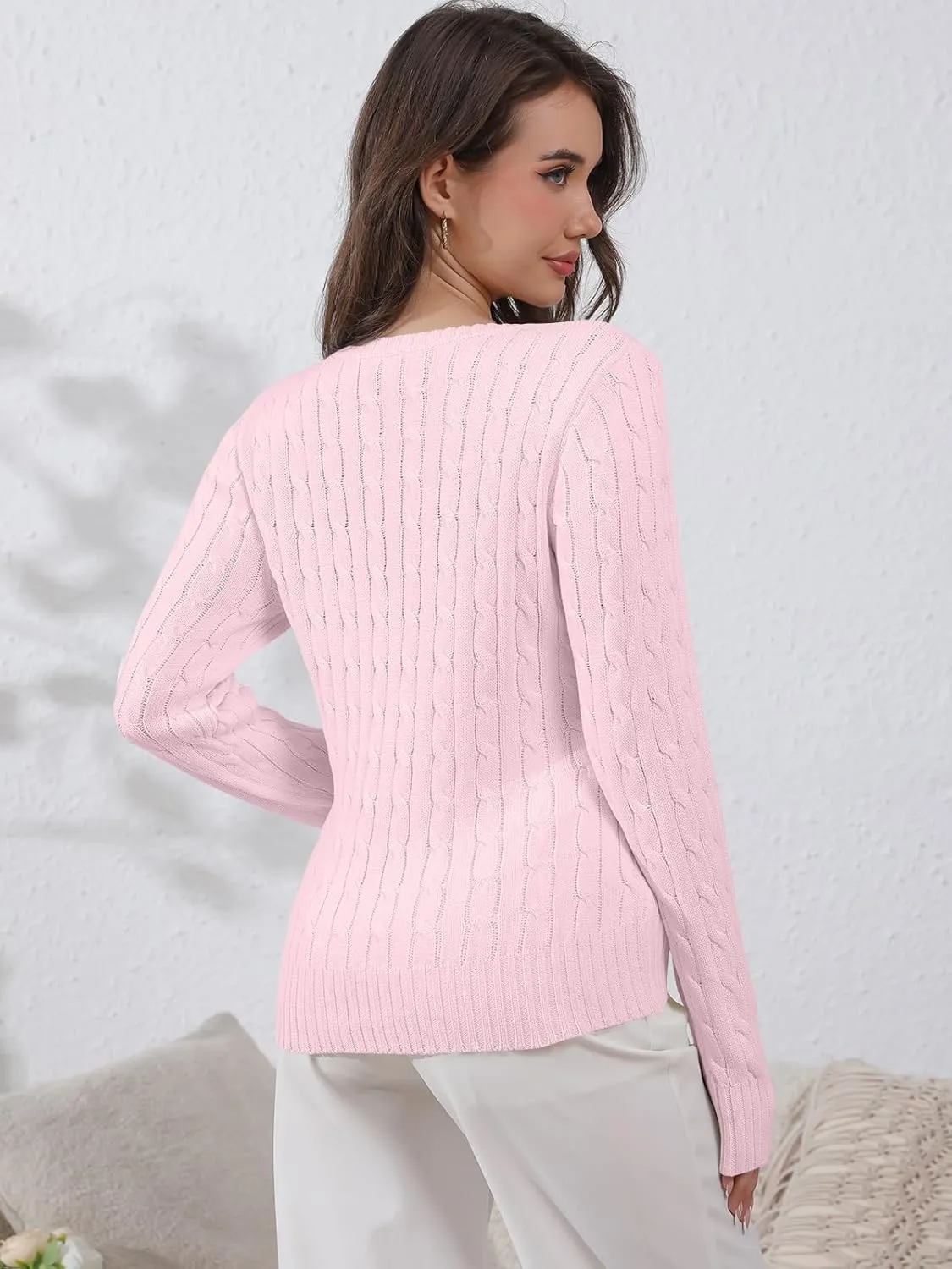 Womens Sweaters Casual Long Sleeve Shirts V Neck Knit Pullover Sweater Tops Cute Dressy Fall Outfits