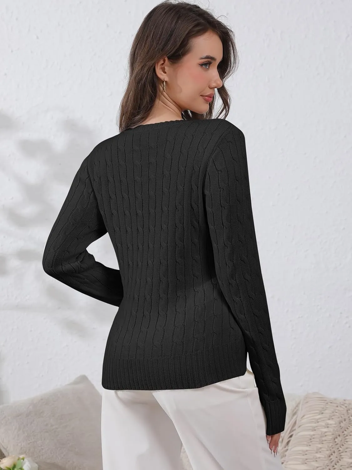 Womens Sweaters Casual Long Sleeve Shirts V Neck Knit Pullover Sweater Tops Cute Dressy Fall Outfits
