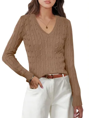 Womens Sweaters Casual Long Sleeve Shirts V Neck Knit Pullover Sweater Tops Cute Dressy Fall Outfits