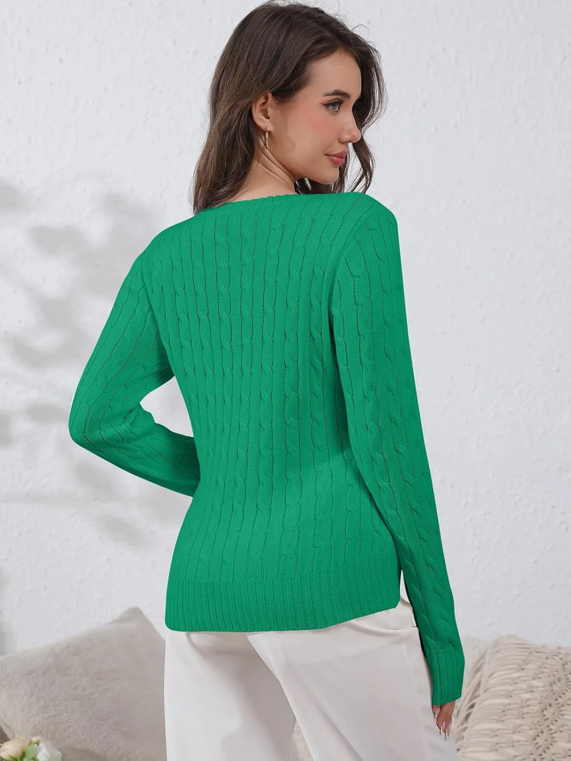 Womens Sweaters Casual Long Sleeve Shirts V Neck Knit Pullover Sweater Tops Cute Dressy Fall Outfits
