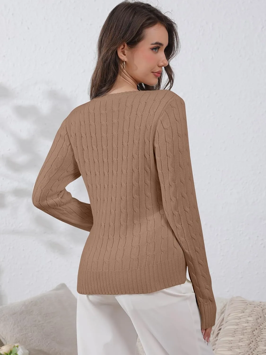 Womens Sweaters Casual Long Sleeve Shirts V Neck Knit Pullover Sweater Tops Cute Dressy Fall Outfits