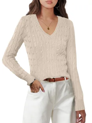 Womens Sweaters Casual Long Sleeve Shirts V Neck Knit Pullover Sweater Tops Cute Dressy Fall Outfits
