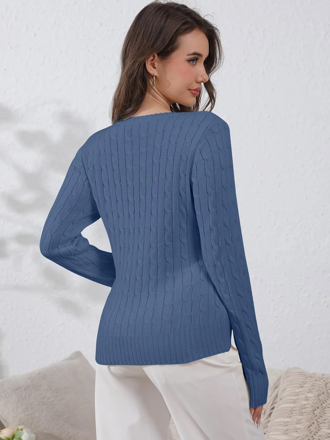 Womens Sweaters Casual Long Sleeve Shirts V Neck Knit Pullover Sweater Tops Cute Dressy Fall Outfits