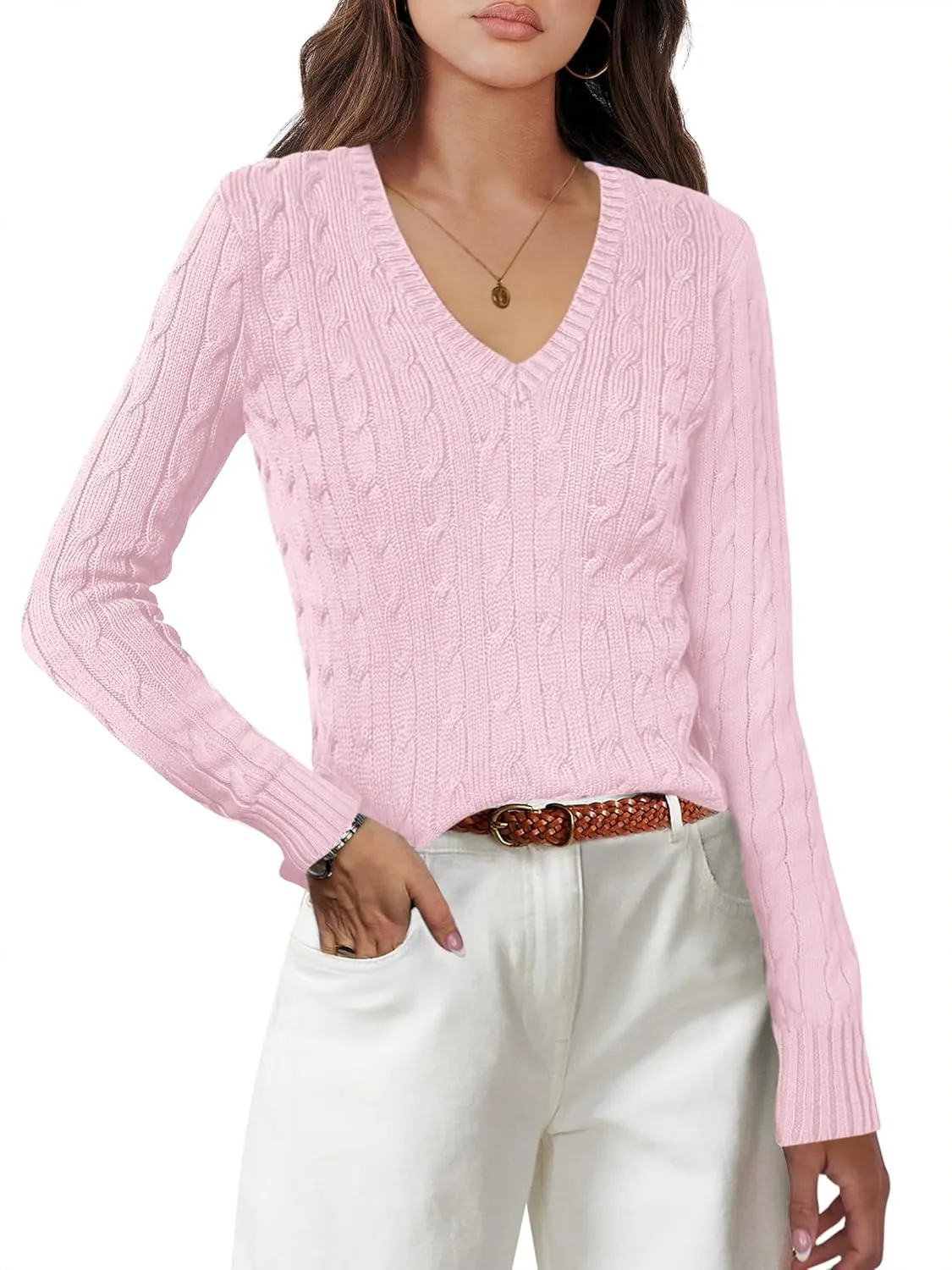 Womens Sweaters Casual Long Sleeve Shirts V Neck Knit Pullover Sweater Tops Cute Dressy Fall Outfits
