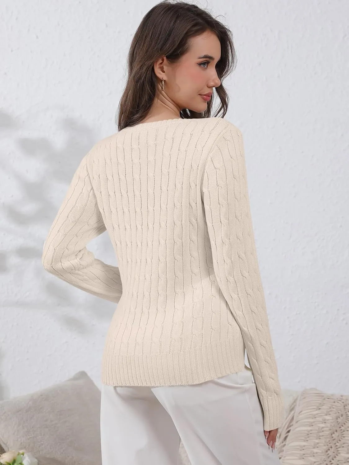 Womens Sweaters Casual Long Sleeve Shirts V Neck Knit Pullover Sweater Tops Cute Dressy Fall Outfits