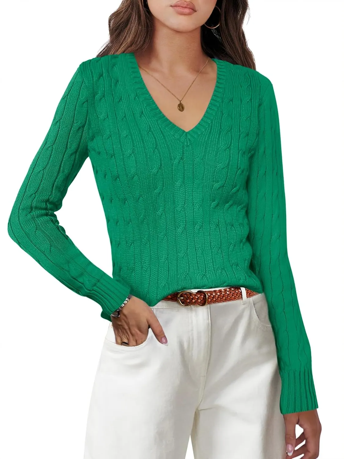 Womens Sweaters Casual Long Sleeve Shirts V Neck Knit Pullover Sweater Tops Cute Dressy Fall Outfits