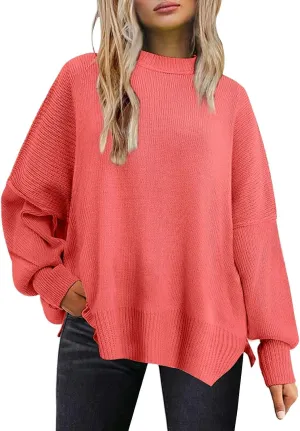 Womens Sweaters Chunky Knit Solid Color Crew Neck Long Sleeve Casual Lightweight Soft Jumper Tops