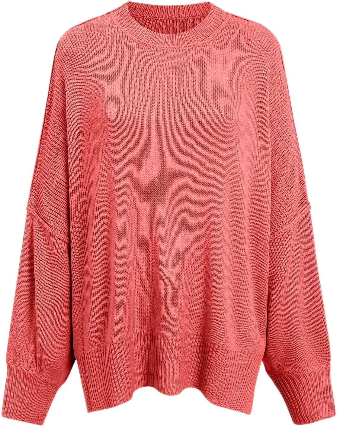 Womens Sweaters Chunky Knit Solid Color Crew Neck Long Sleeve Casual Lightweight Soft Jumper Tops