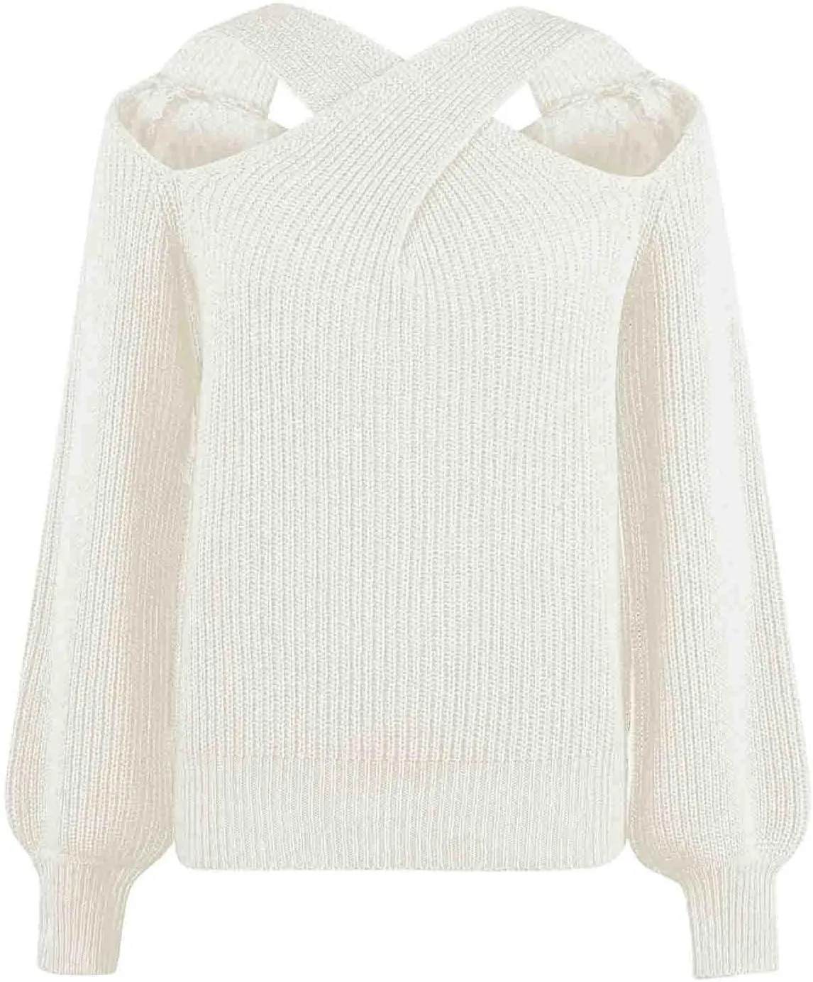 Women's Sweaters Chunky Knit Solid Color Strap Neck Long Sleeve Casual Loose Fit Soft Pullover Tops