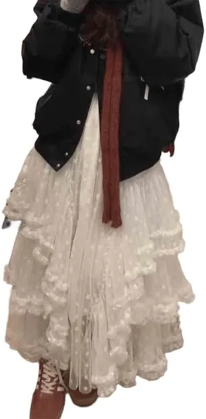 Women's Sweet Mesh Cake Skirt Splicing Versatile Irregular Long Skirt Half Body Skirt