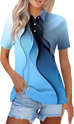 Women's T-Shirts Golf Short Sleeve Summer Blouses Button Down Collared Tops Vneck Blouses Flattering Clothes