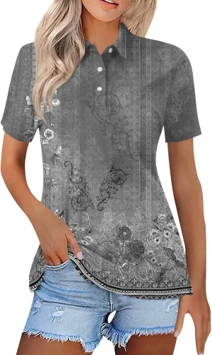 Women's T-Shirts Golf Short Sleeve Summer Blouses Button Down Collared Tops Vneck Blouses Flattering Clothes