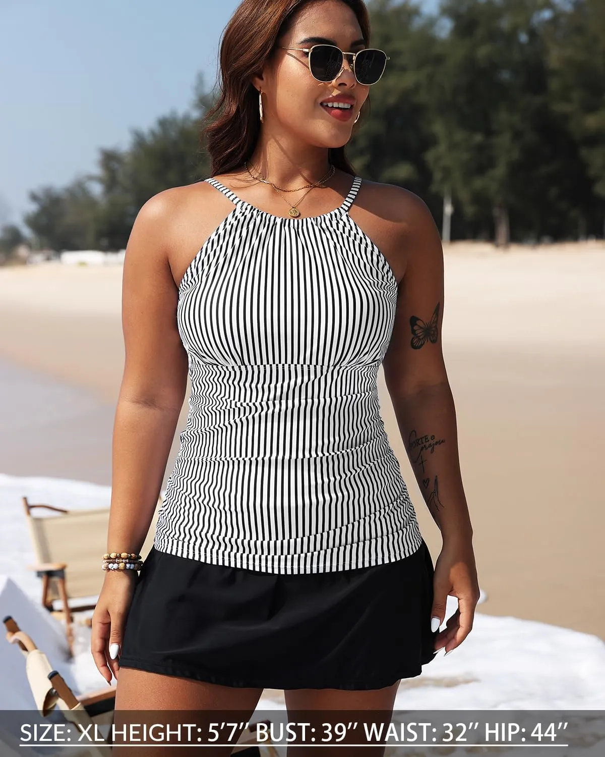 Womens Tankini with Skirt High Neck Tankini Swimsuit Tummy Control Two Piece Bathing Suit