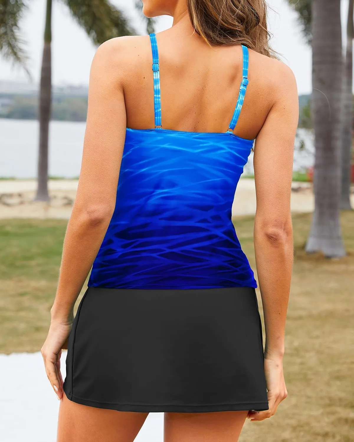 Womens Tankini with Skirt High Neck Tankini Swimsuit Tummy Control Two Piece Bathing Suit