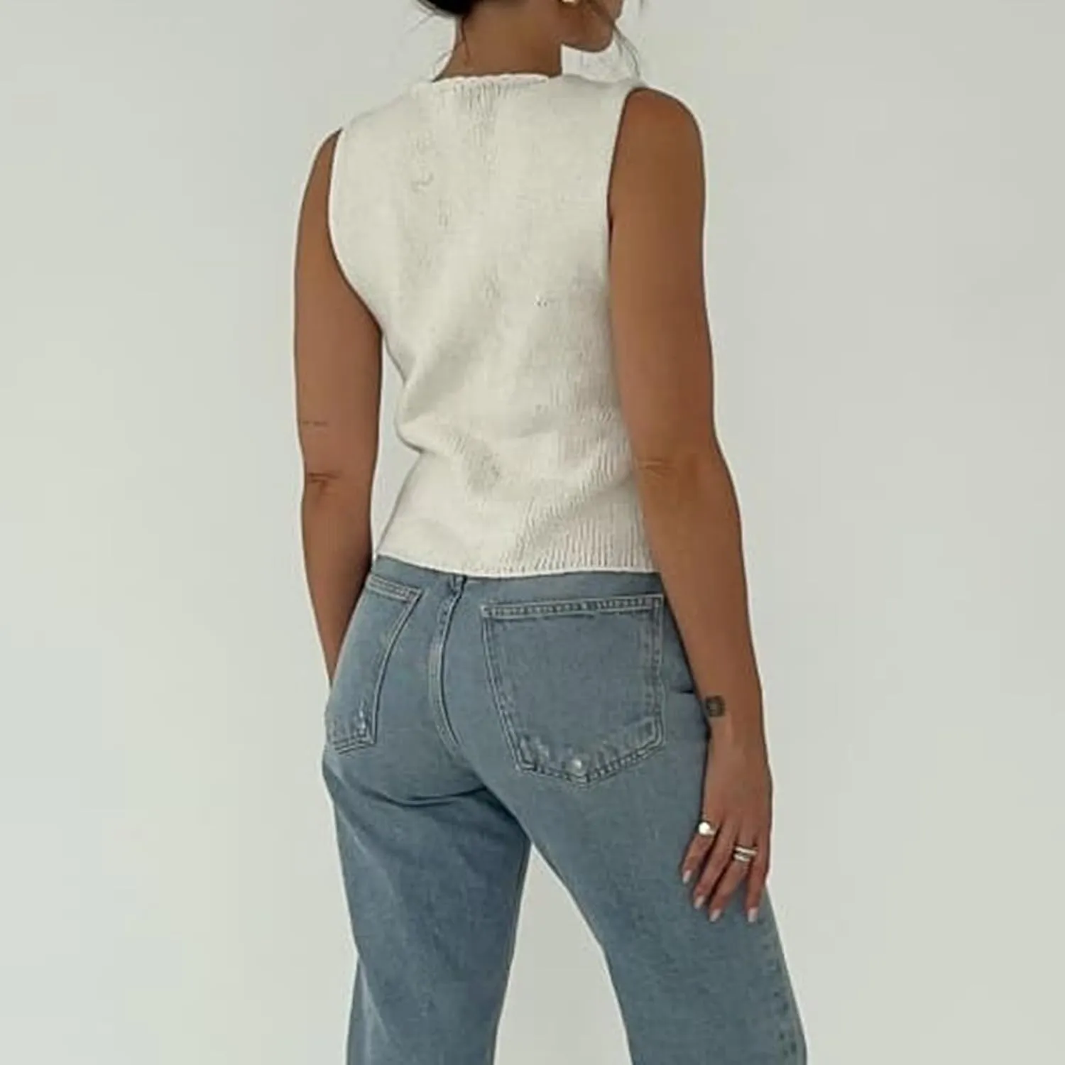Women's Tie Front Crochet Sweater Vest Y2k Sleeveless Knit V Neck Top Casual Vintage Going Out Streetwear